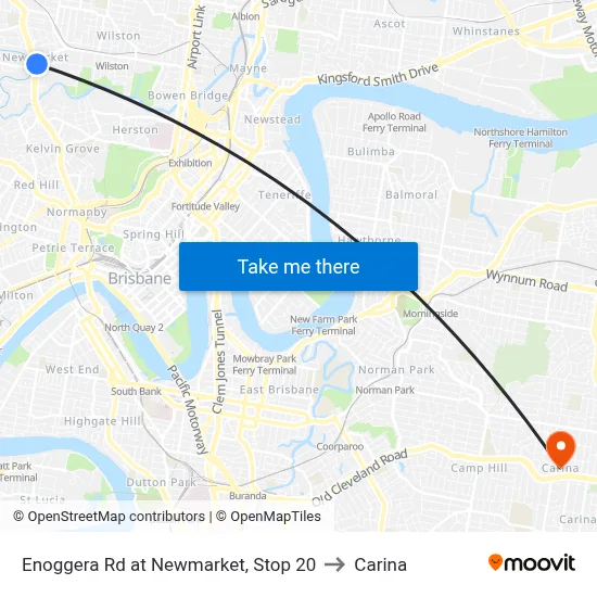 Enoggera Rd at Newmarket, Stop 20 to Carina map
