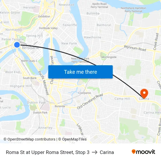 Roma St at Upper Roma Street, Stop 3 to Carina map