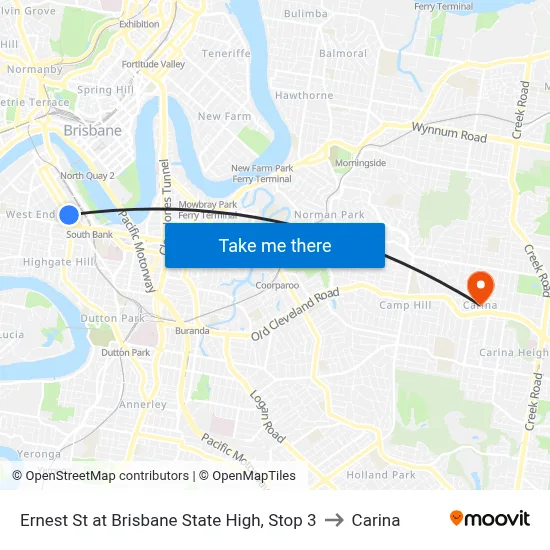 Ernest St at Brisbane State High, Stop 3 to Carina map