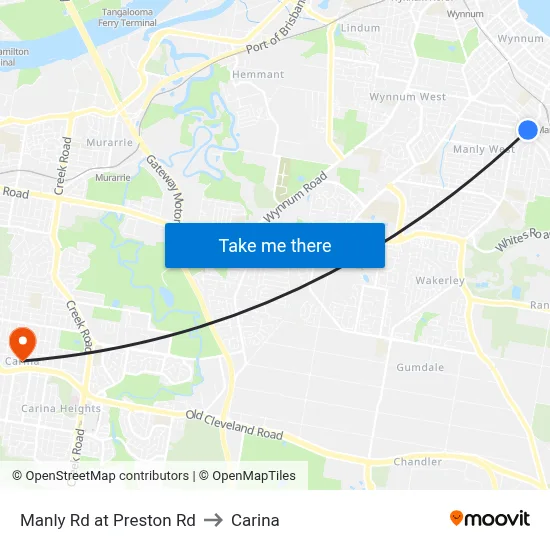 Manly Rd at Preston Rd to Carina map