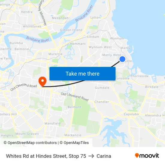 Whites Rd at Hindes Street, Stop 75 to Carina map