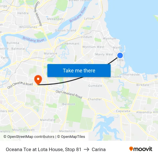 Oceana Tce at Lota House, Stop 81 to Carina map