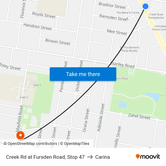 Creek Rd at Fursden Road, Stop 47 to Carina map