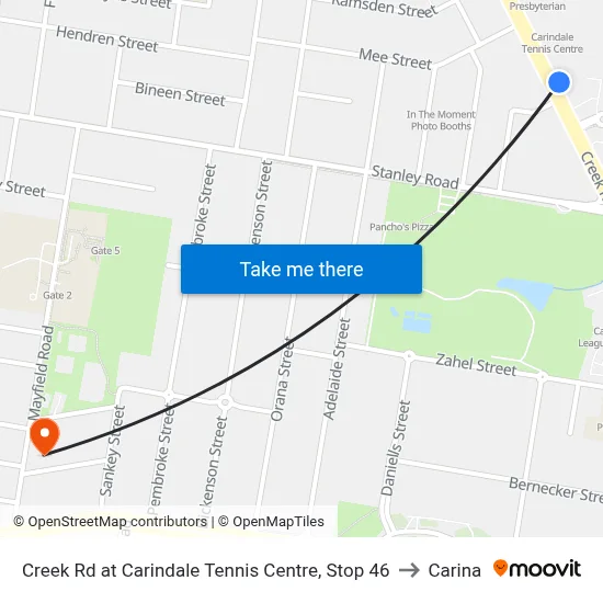 Creek Rd at Carindale Tennis Centre, Stop 46 to Carina map