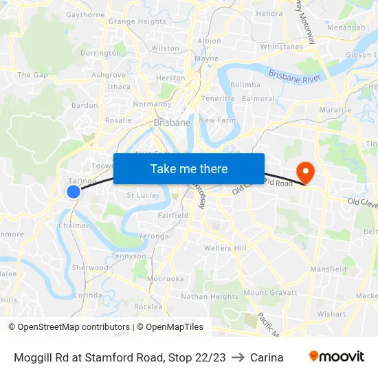 Moggill Rd at Stamford Road, Stop 22/23 to Carina map