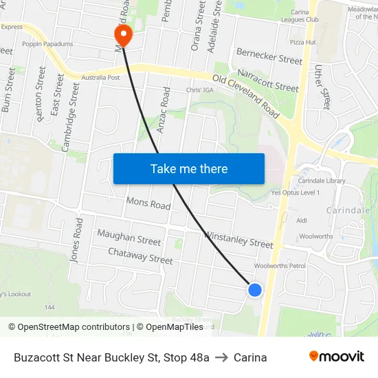 Buzacott St Near Buckley St, Stop 48a to Carina map