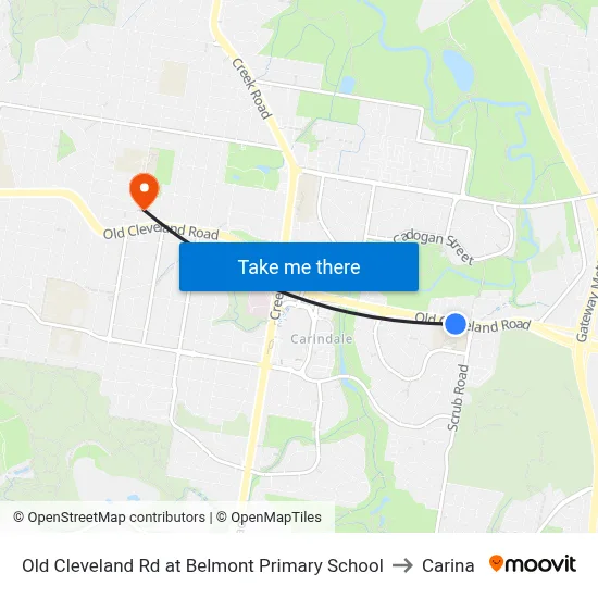 Old Cleveland Rd at Belmont Primary School to Carina map
