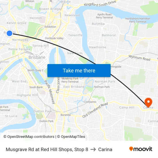 Musgrave Rd at Red Hill Shops, Stop 8 to Carina map