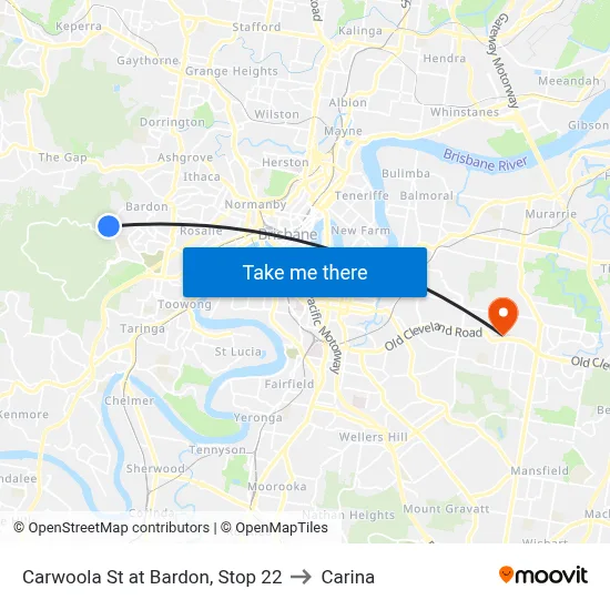 Carwoola St at Bardon, Stop 22 to Carina map