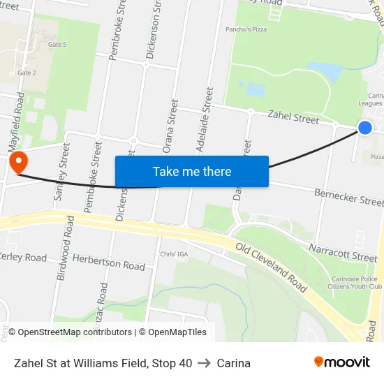 Zahel St at Williams Field, Stop 40 to Carina map