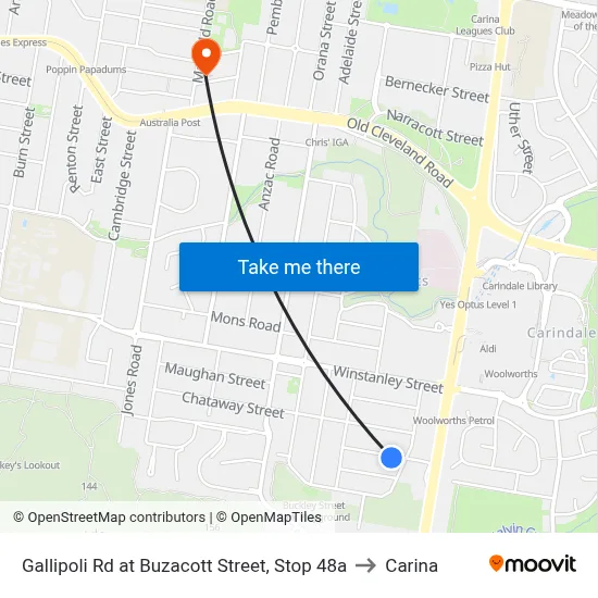 Gallipoli Rd at Buzacott Street, Stop 48a to Carina map