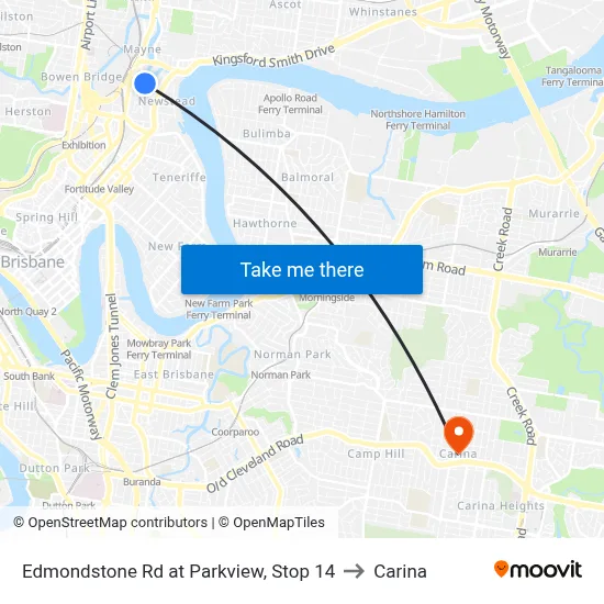 Edmondstone Rd at Parkview, Stop 14 to Carina map
