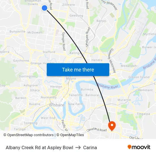 Albany Creek Rd at Aspley Bowl to Carina map