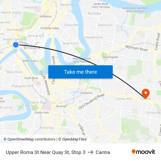Upper Roma St Near Quay St, Stop 3 to Carina map