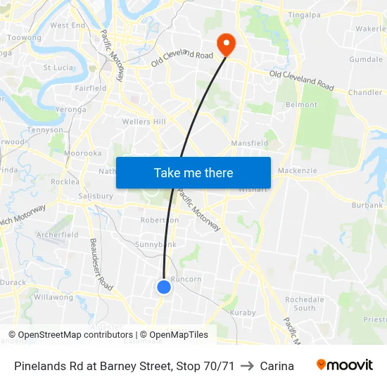 Pinelands Rd at Barney Street, Stop 70/71 to Carina map