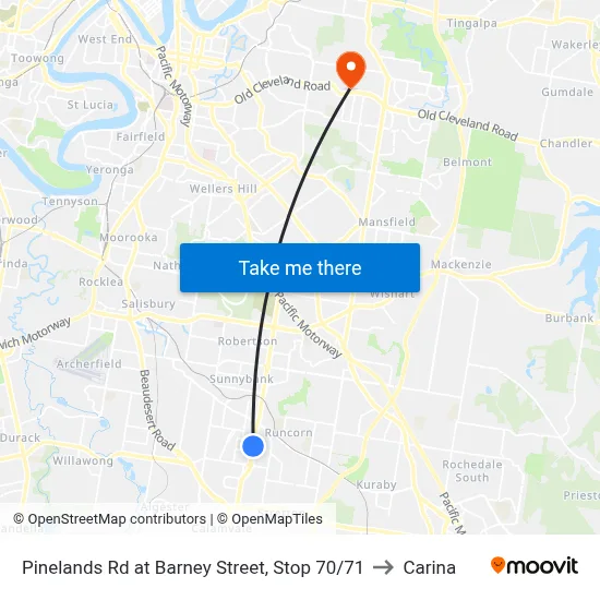 Pinelands Rd at Barney Street, Stop 70/71 to Carina map