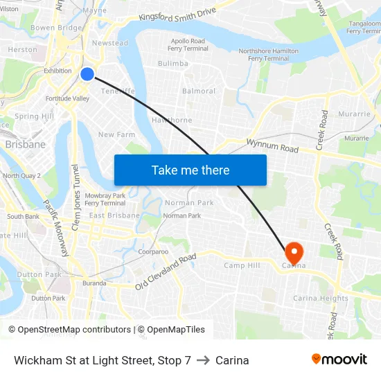 Wickham St at Light Street, Stop 7 to Carina map