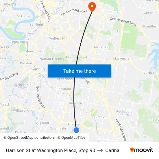 Harrison St at Washington Place, Stop 90 to Carina map