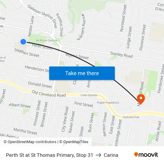 Perth St at St Thomas Primary, Stop 31 to Carina map