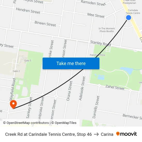 Creek Rd at Carindale Tennis Centre, Stop 46 to Carina map