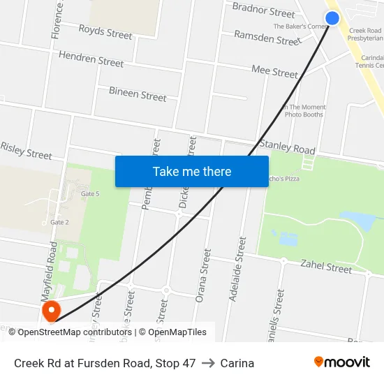 Creek Rd at Fursden Road, Stop 47 to Carina map