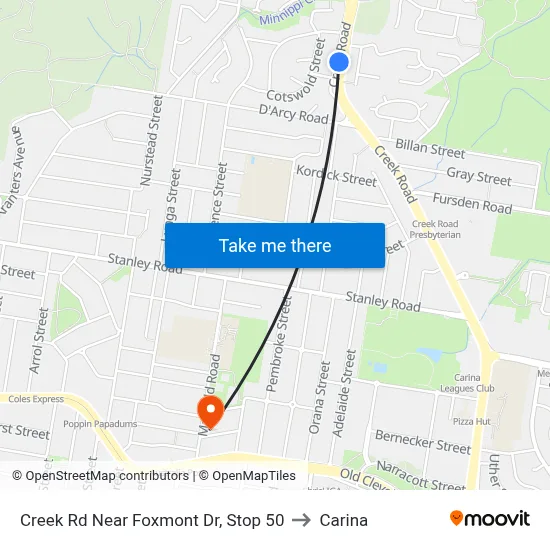 Creek Rd Near Foxmont Dr, Stop 50 to Carina map