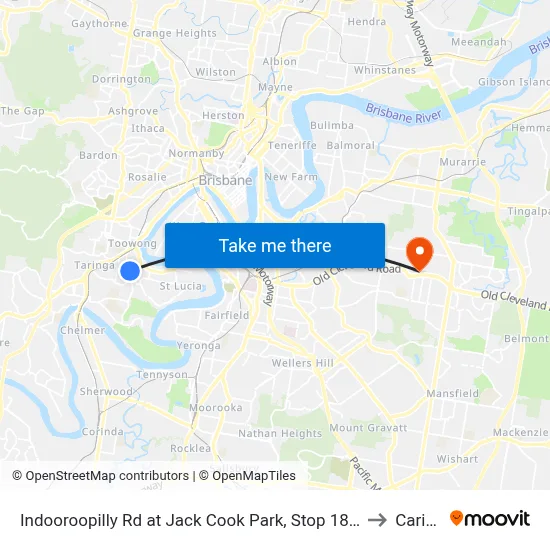 Indooroopilly Rd at Jack Cook Park, Stop 18/19 to Carina map
