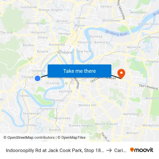 Indooroopilly Rd at Jack Cook Park, Stop 18/19 to Carina map