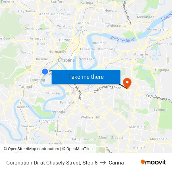 Coronation Dr at Chasely Street, Stop 8 to Carina map