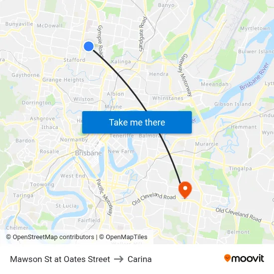 Mawson St at Oates Street to Carina map