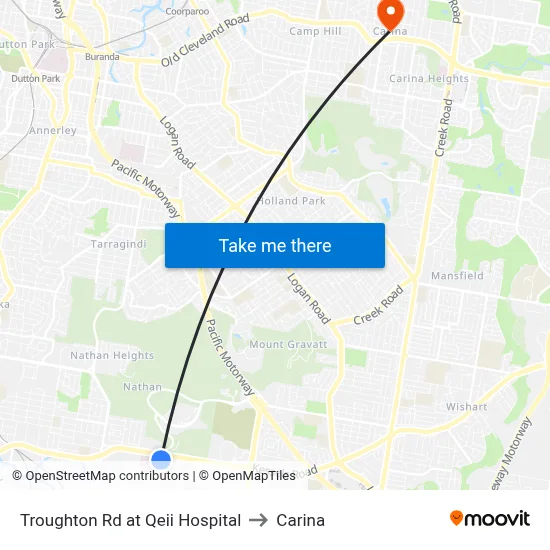 Troughton Rd at Qeii Hospital to Carina map