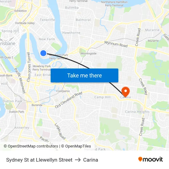 Sydney St at Llewellyn Street to Carina map