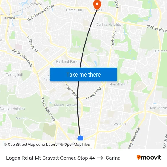 Logan Rd at Mt Gravatt Corner, Stop 44 to Carina map