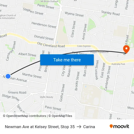 Newman Ave at Kelsey Street, Stop 35 to Carina map