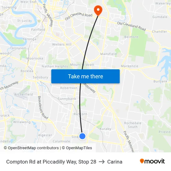 Compton Rd at Piccadilly Way, Stop 28 to Carina map