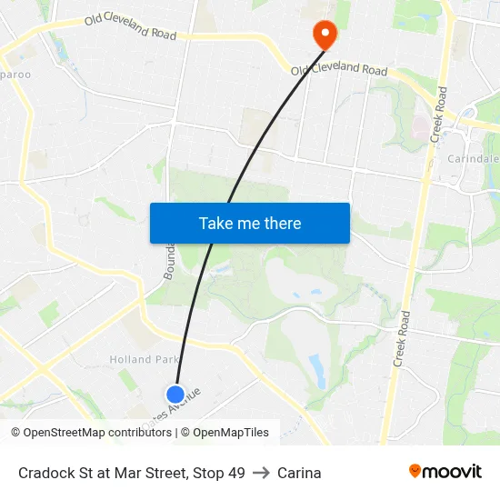 Cradock St at Mar Street, Stop 49 to Carina map