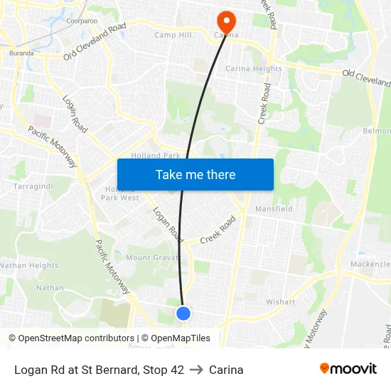 Logan Rd at St Bernard, Stop 42 to Carina map