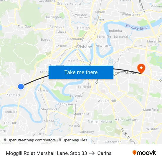 Moggill Rd at Marshall Lane, Stop 33 to Carina map