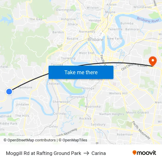 Moggill Rd at Rafting Ground Park to Carina map