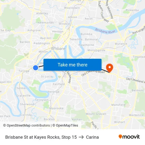 Brisbane St at Kayes Rocks, Stop 15 to Carina map