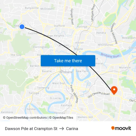 Dawson Pde at Crampton St to Carina map