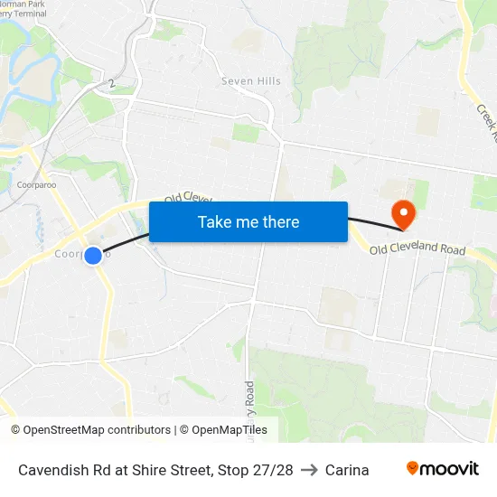 Cavendish Rd at Shire Street, Stop 27/28 to Carina map