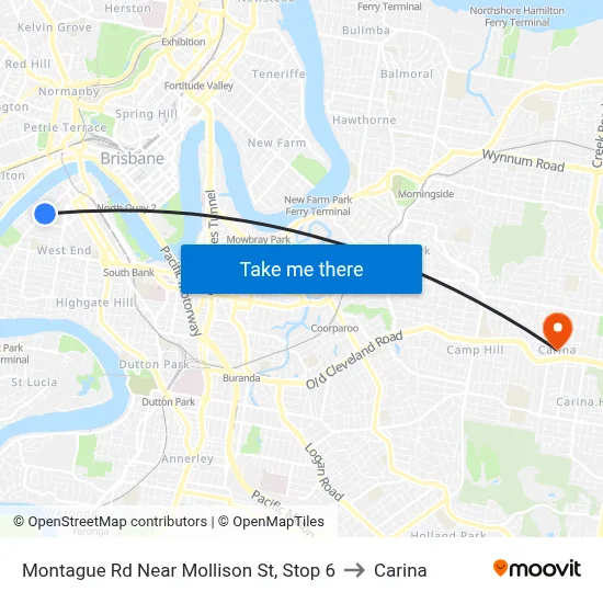 Montague Rd Near Mollison St, Stop 6 to Carina map
