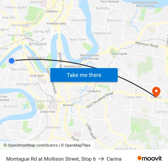Montague Rd at Mollison Street, Stop 6 to Carina map