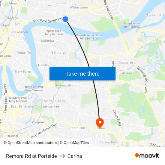 Remora Rd at Portside to Carina map