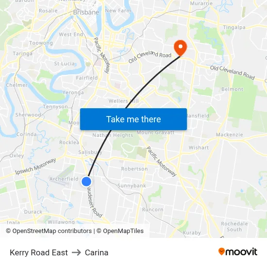 Kerry Road East to Carina map