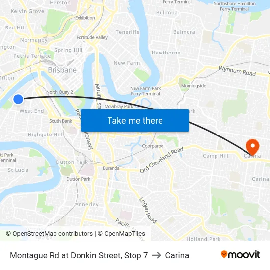 Montague Rd at Donkin Street, Stop 7 to Carina map