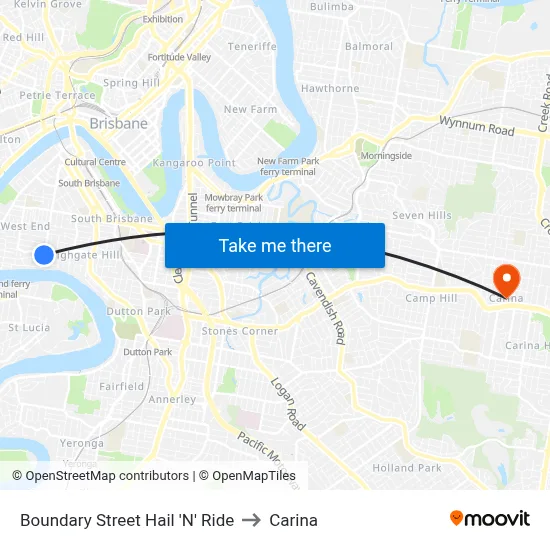 Boundary Street Hail 'N' Ride to Carina map
