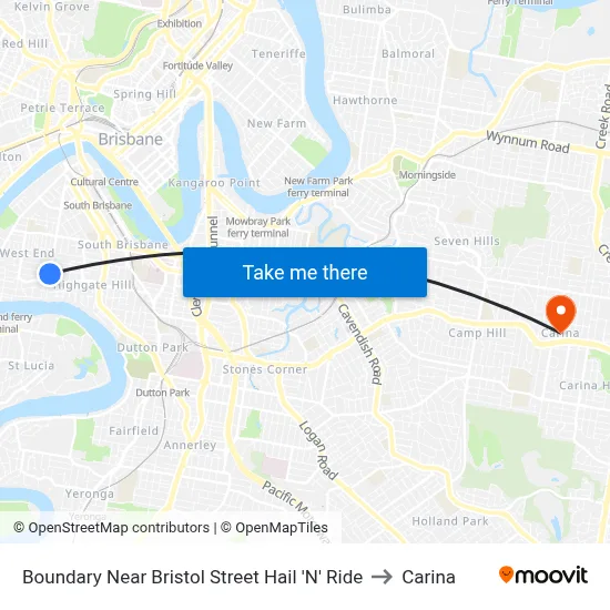 Boundary Near Bristol Street Hail 'N' Ride to Carina map