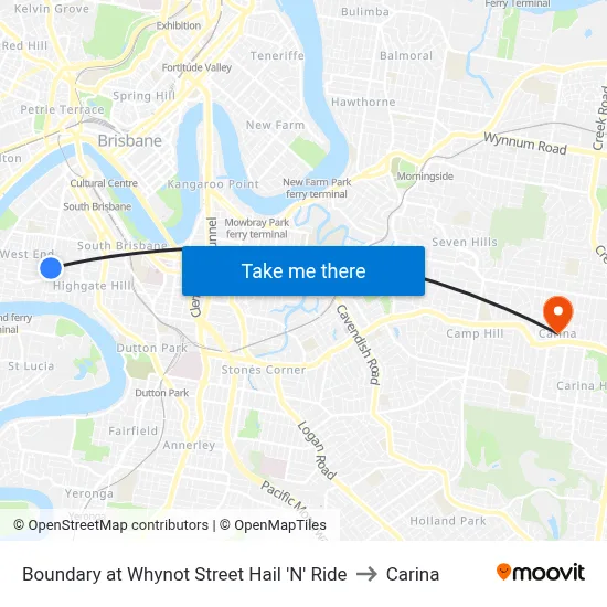 Boundary at Whynot Street Hail 'N' Ride to Carina map